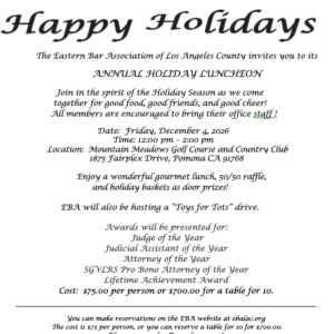 December 4, 2026 - ANNUAL HOLIDAY LUNCHEON
